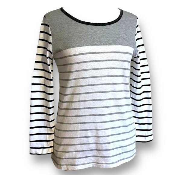 J Crew Womens Colorblock Stripe Tee Sz S Gray White Nautical Preppy Coastal Top - Picture 1 of 6